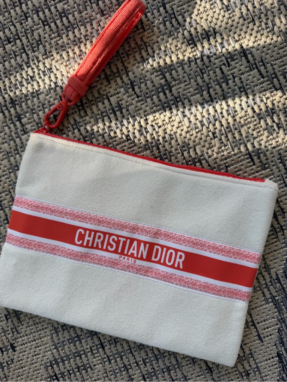 Christian Dior  Terry Cloth Wristlet Pouch – Red & White GWP